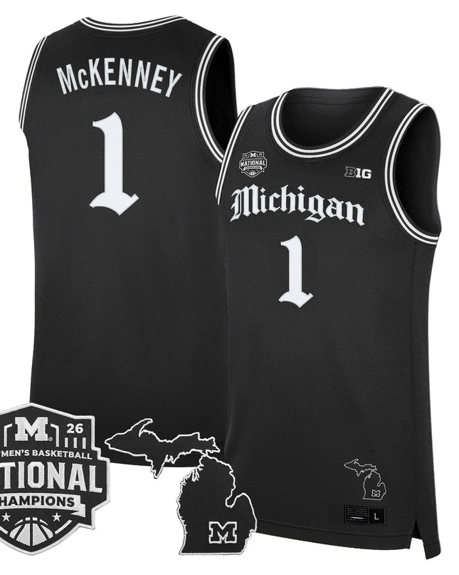 Men's Michigan Wolverines 2026 National Champions Patch Basketball Jersey - Gothic Edition - All Stitched