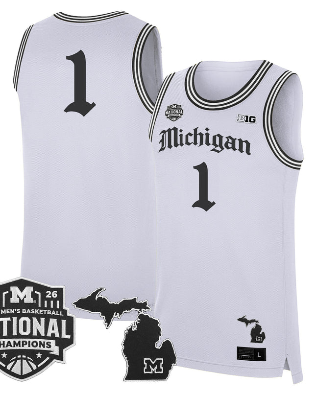Men's Michigan Wolverines 2026 National Champions Patch Basketball Jersey - Gothic Edition - All Stitched