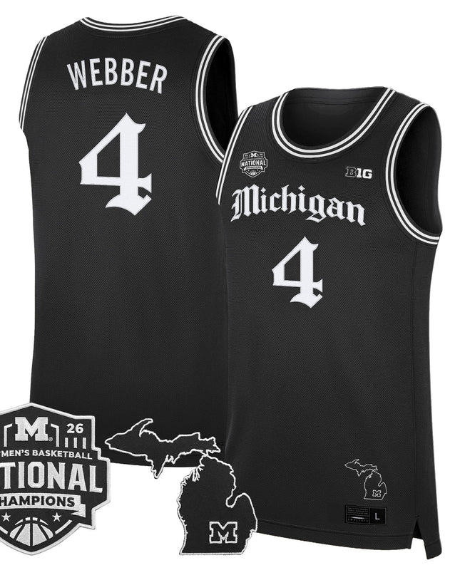Men's Michigan Wolverines 2026 National Champions Patch Basketball Jersey - Gothic Edition - All Stitched