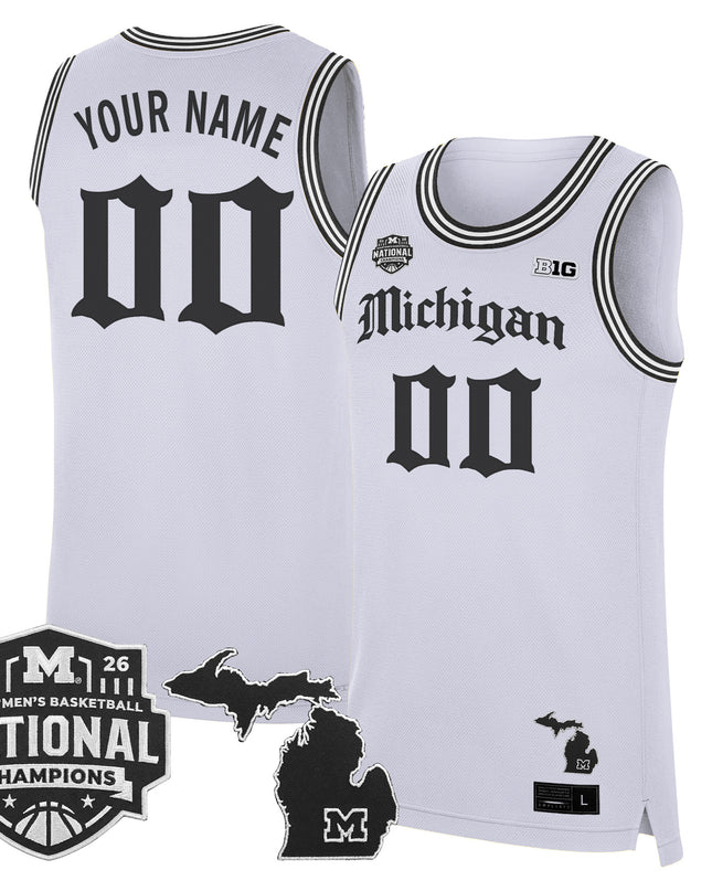 Michigan Wolverines 2026 National Champions Patch Custom Basketball Jersey - Gothic Edition - All Stitched
