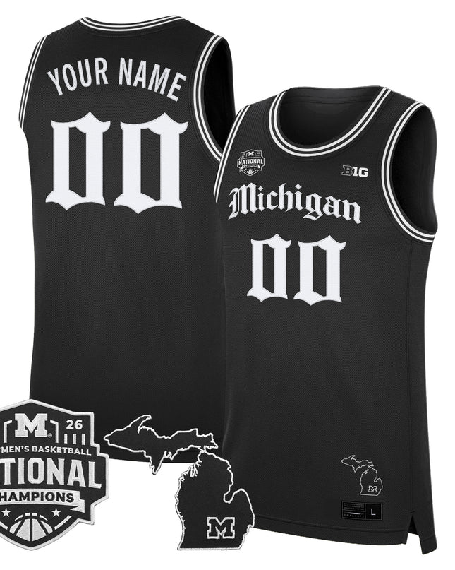 Michigan Wolverines 2026 National Champions Patch Custom Basketball Jersey - Gothic Edition - All Stitched