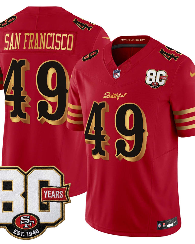 Men's San Francisco 49ers 80th Anniversary Patch Vapor Limited Jersey - Rivalries Edition - All Stitched