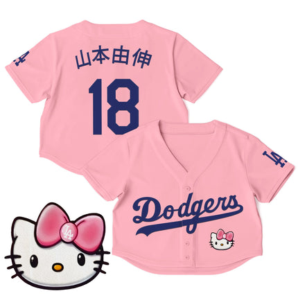 Women's Dodgers Hello Kitty Crop Top Baseball Jersey – All Stitched