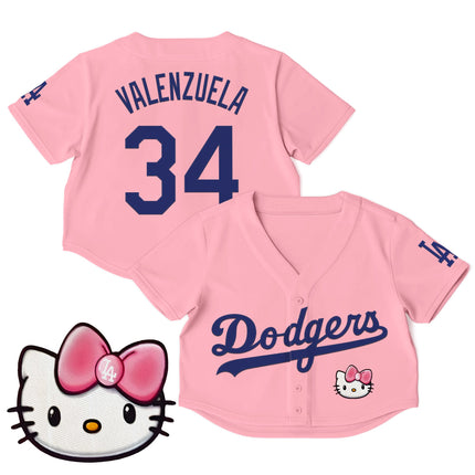 Women's Dodgers Hello Kitty Crop Top Baseball Jersey – All Stitched