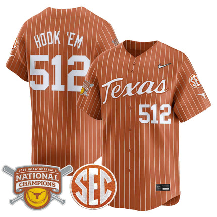 Men's size - Texas Longhorns 2026 Softball National Champions Vapor Premier Limited Jersey - All Stitched
