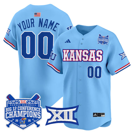 Kansas Jayhawks Baseball Big 12 Conference Champions 2026 Vapor Premier Limited Custom Jersey - All Stitched