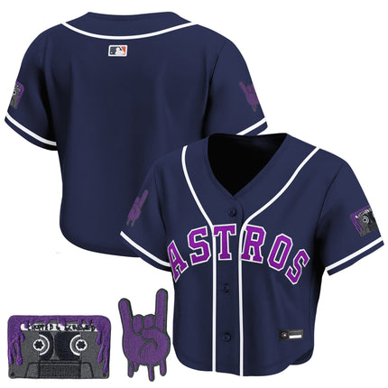 Women's Houston Astros DJ Screw Patch Crop top Baseball Jersey - All Stitched