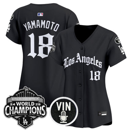 Women's Dodgers 2025 Back-To-Back Champions Vapor Premier Limited Jersey - LA Gothic Edition - All Stitched