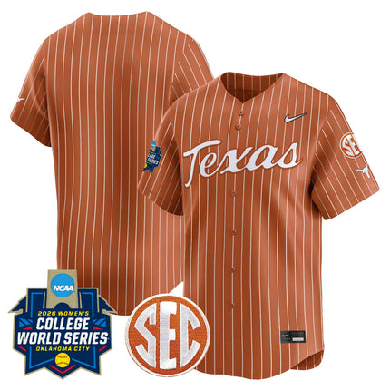Men's size - Texas Longhorns Softball 2026 World Series (WCWS) Vapor Premier Limited Jersey - All Stitched