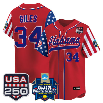 Men's Size - Alabama Softball "America 250 Edition" Vapor Premier Limited Jersey - 2026 World Series (WCWS) - All Stitched