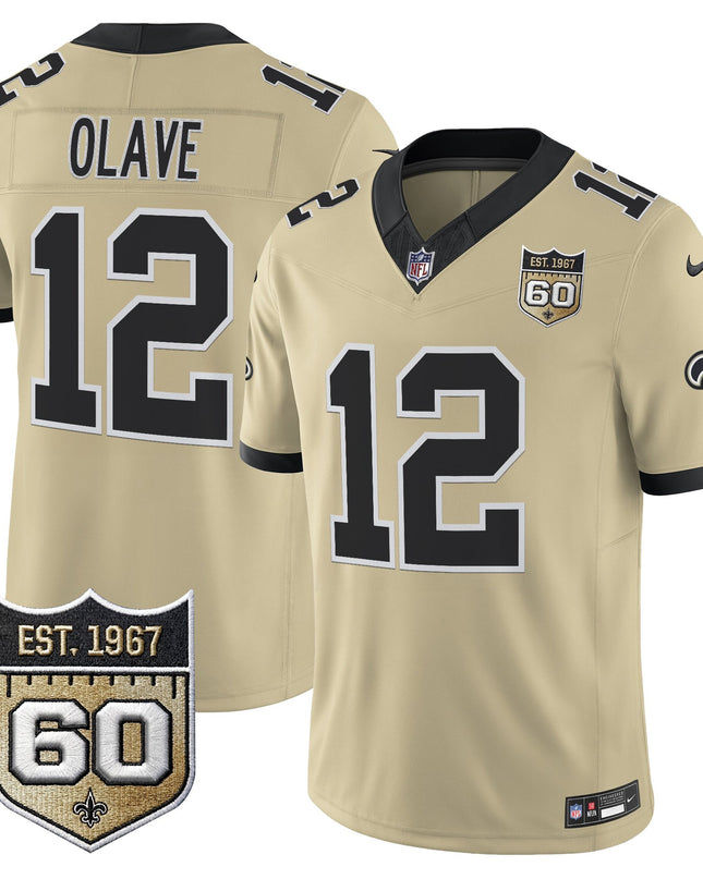 Men's New Orleans Saints 60th Anniversary Patch Vapor Jersey - Gameday Golds Edition - All Stitched
