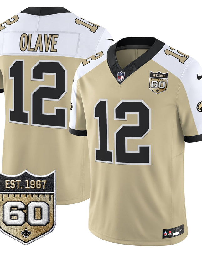 Men's New Orleans Saints 60th Anniversary Patch Vapor Jersey - Gameday Golds Edition - All Stitched