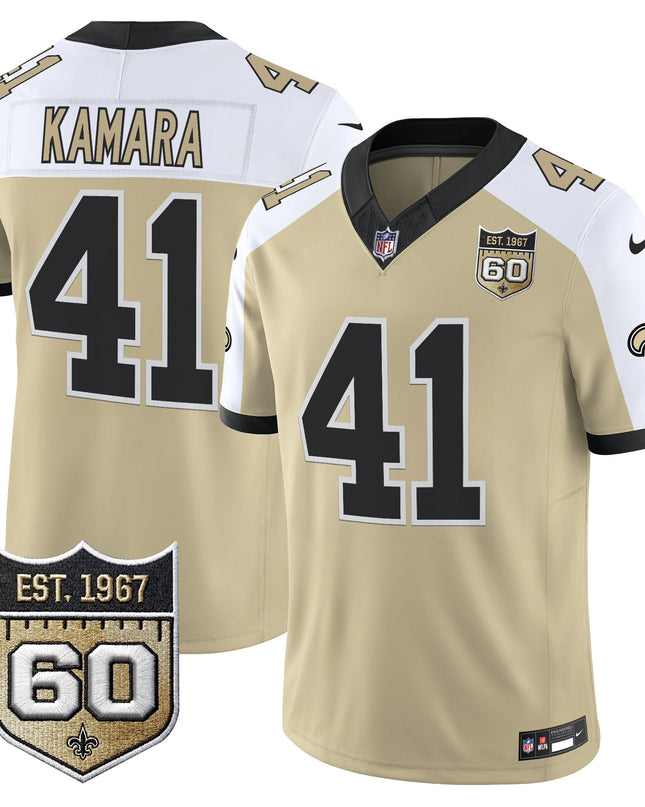Men's New Orleans Saints 60th Anniversary Patch Vapor Jersey - Gameday Golds Edition - All Stitched
