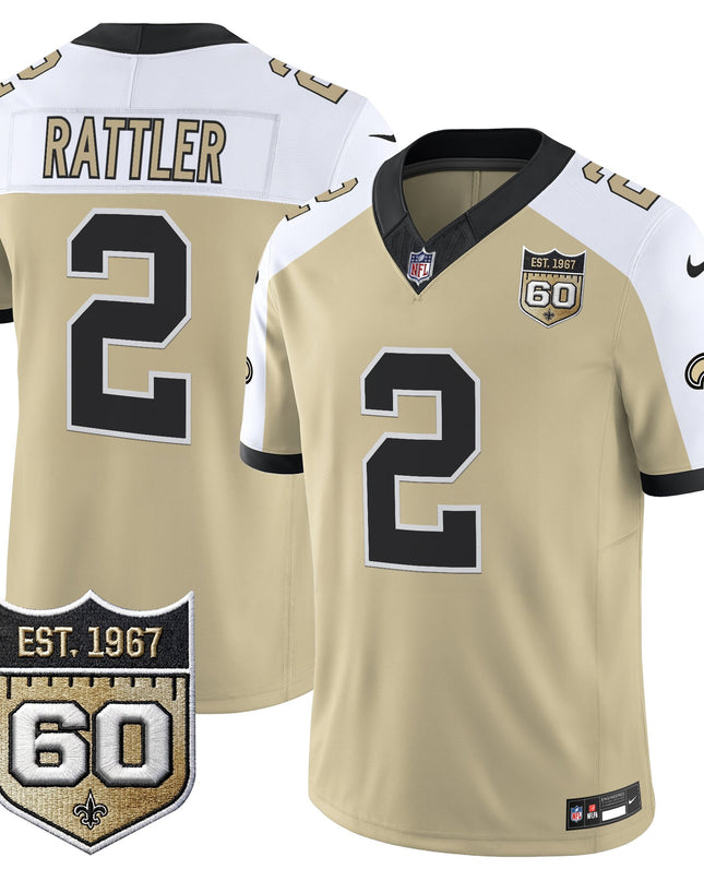 Men's New Orleans Saints 60th Anniversary Patch Vapor Jersey - Gameday Golds Edition - All Stitched