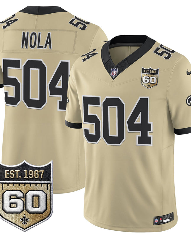 Men's New Orleans Saints 60th Anniversary Patch Vapor Jersey - Gameday Golds Edition - All Stitched