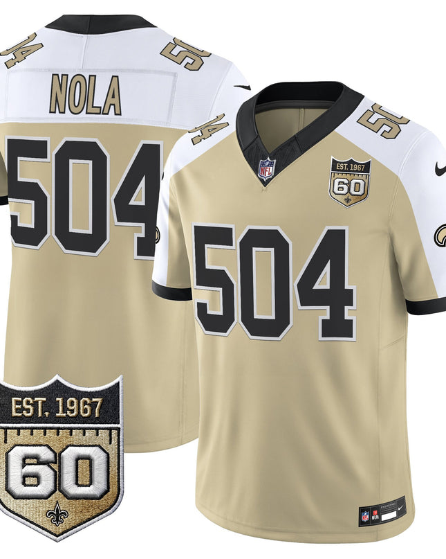 Men's New Orleans Saints 60th Anniversary Patch Vapor Jersey - Gameday Golds Edition - All Stitched