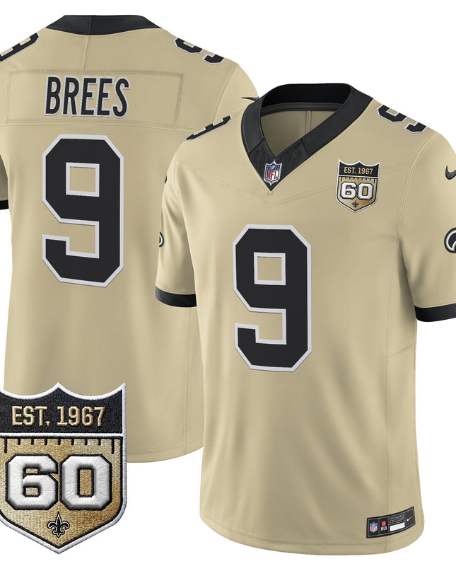 Men's New Orleans Saints 60th Anniversary Patch Vapor Jersey - Gameday Golds Edition - All Stitched