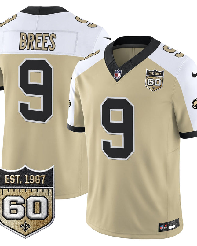 Men's New Orleans Saints 60th Anniversary Patch Vapor Jersey - Gameday Golds Edition - All Stitched