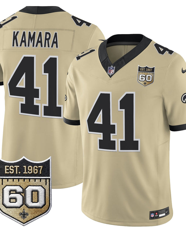 Men's New Orleans Saints 60th Anniversary Patch Vapor Jersey - Gameday Golds Edition - All Stitched
