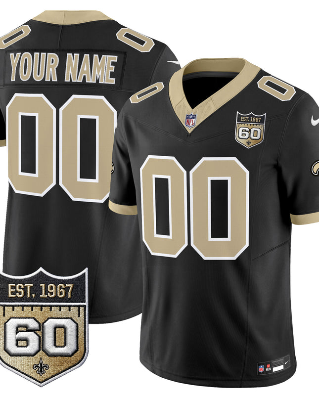 New Orleans Saints 60th Anniversary Patch Vapor Custom Jersey - Gameday Golds Edition - All Stitched