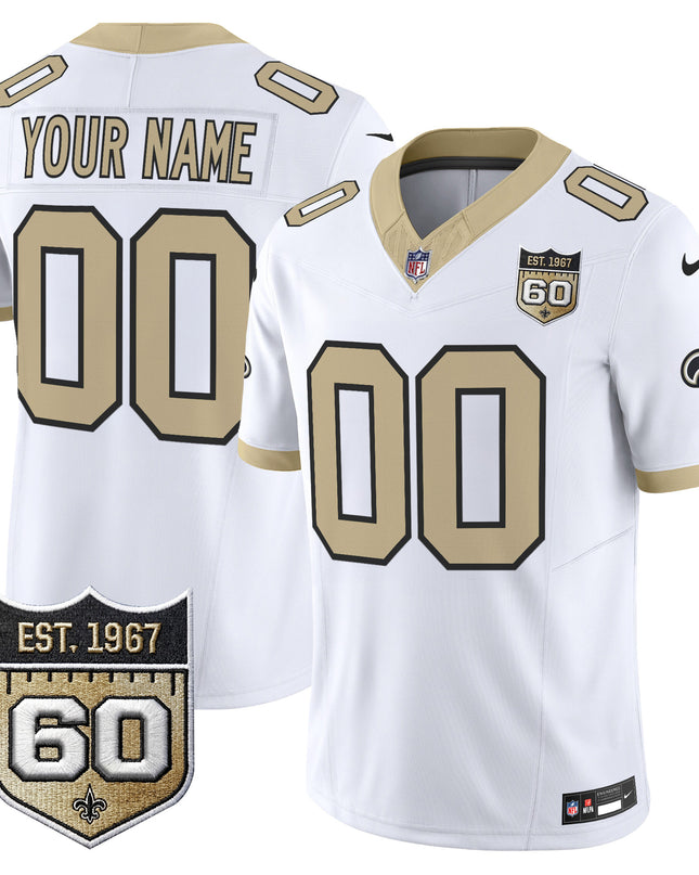 New Orleans Saints 60th Anniversary Patch Vapor Custom Jersey - Gameday Golds Edition - All Stitched