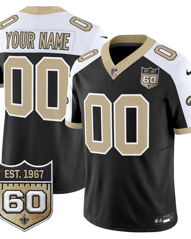 New Orleans Saints 60th Anniversary Patch Vapor Custom Jersey - Gameday Golds Edition - All Stitched