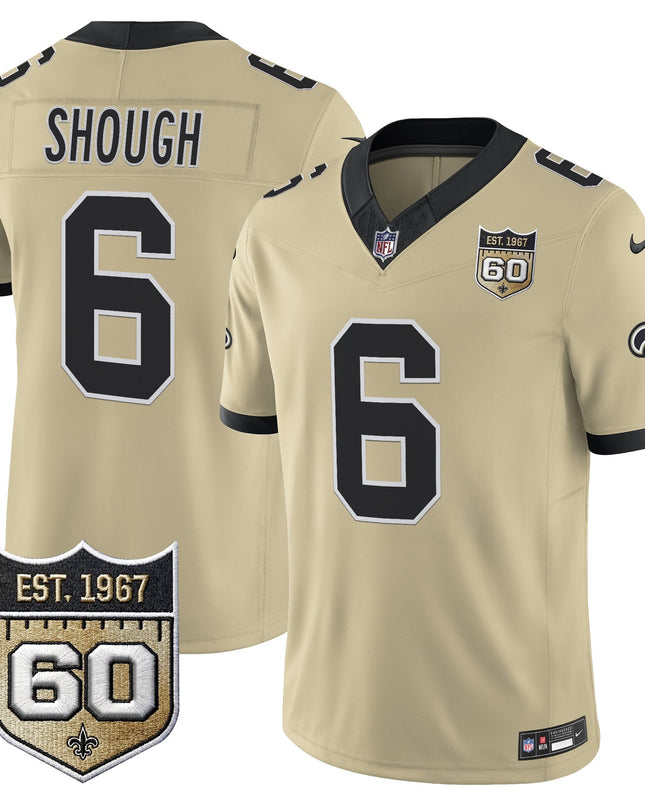 Men's New Orleans Saints 60th Anniversary Patch Vapor Jersey - Gameday Golds Edition - All Stitched