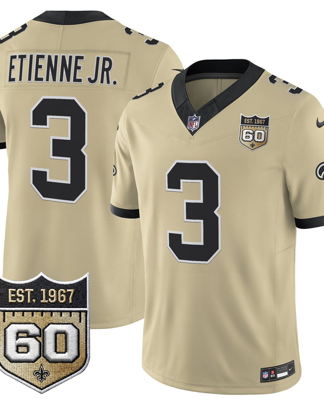 Men's New Orleans Saints 60th Anniversary Patch Vapor Jersey - Gameday Golds Edition - All Stitched