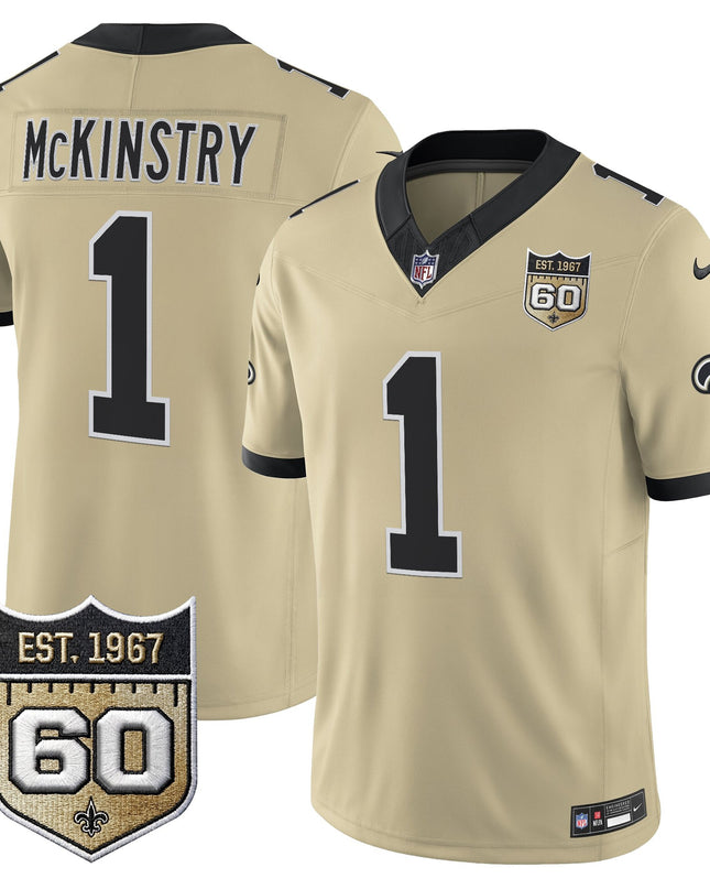 Men's New Orleans Saints 60th Anniversary Patch Vapor Jersey - Gameday Golds Edition - All Stitched