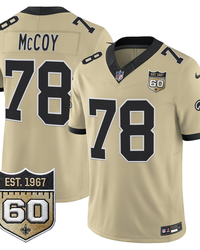 Men's New Orleans Saints 60th Anniversary Patch Vapor Jersey - Gameday Golds Edition - All Stitched