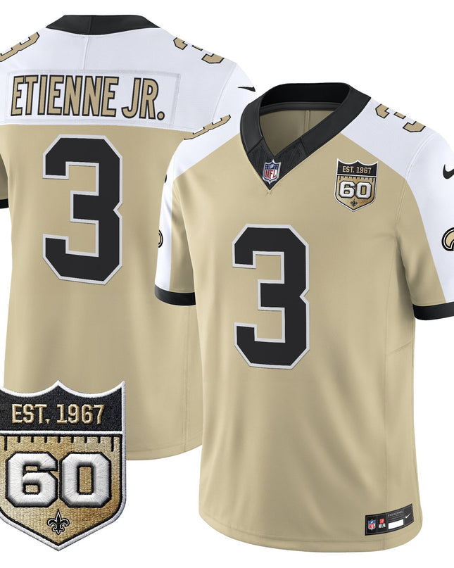 Men's New Orleans Saints 60th Anniversary Patch Vapor Jersey - Gameday Golds Edition - All Stitched