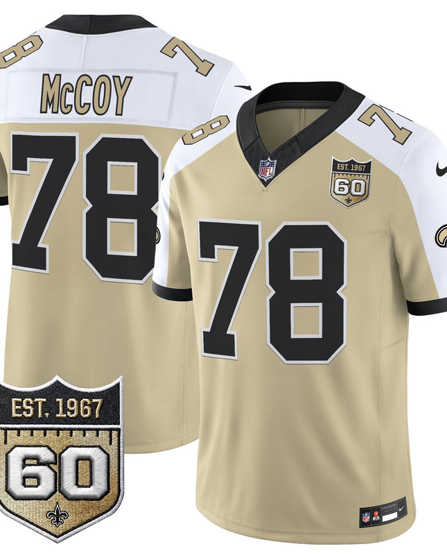Men's New Orleans Saints 60th Anniversary Patch Vapor Jersey - Gameday Golds Edition - All Stitched