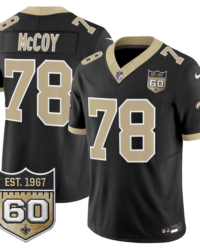 Men's New Orleans Saints 60th Anniversary Patch Vapor Jersey - Gameday Golds Edition - All Stitched
