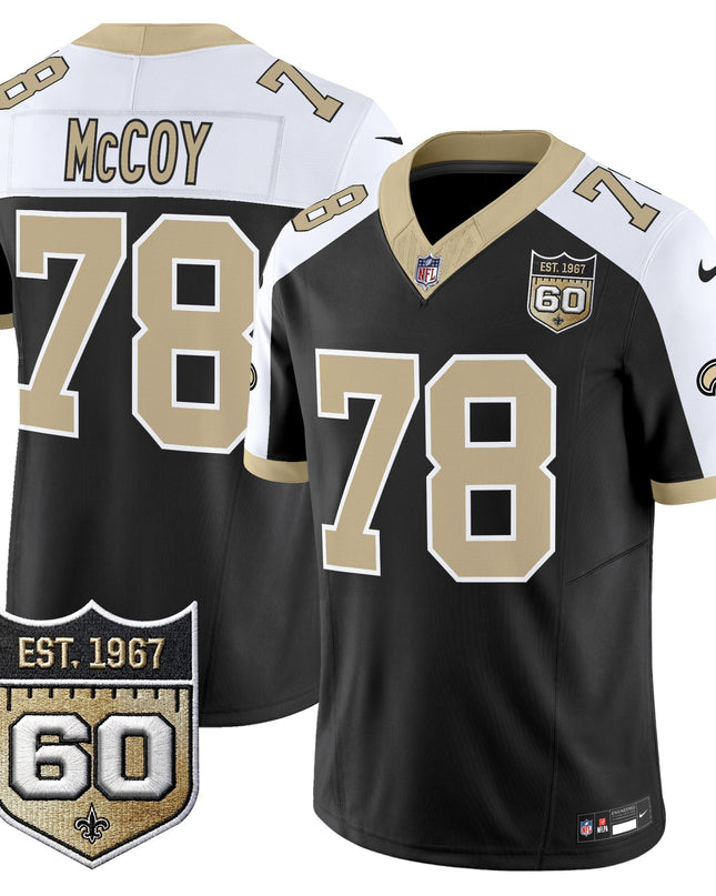 Men's New Orleans Saints 60th Anniversary Patch Vapor Jersey - Gameday Golds Edition - All Stitched