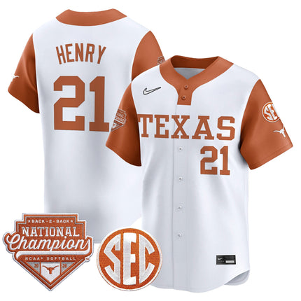 Men's Size - Texas Longhorns 2026 Back-To-Back World Series (WCWS) Champions Vapor Premier Limited Jersey - All Stitched