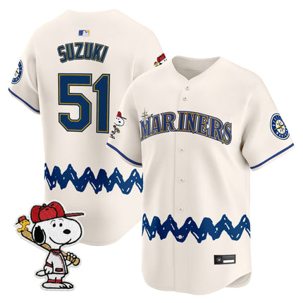 Men's Seattle Mariners x Peanuts Vapor Premier Limited Jersey - Stitched