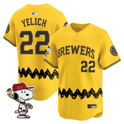 Men's Milwaukee Brewers x Peanuts Vapor Premier Limited Jersey - Stitched