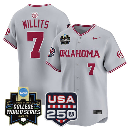 Men's Oklahoma Sooners 2026 World Series Vapor Premier Limited Jersey - 250 America Patch - All Stitched