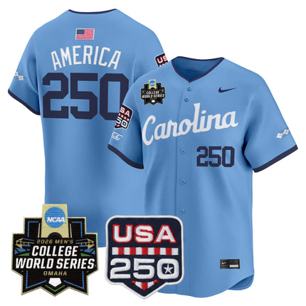 Men's North Carolina Tar Heels 2026 World Series Vapor Premier Limited Jersey - 250 America Patch - All Stitched