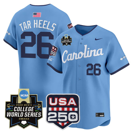 Men's North Carolina Tar Heels 2026 World Series Vapor Premier Limited Jersey - 250 America Patch - All Stitched