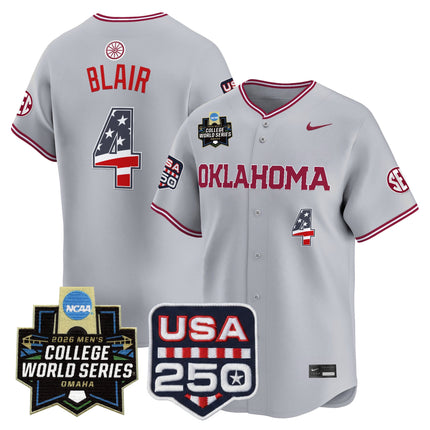 Men's Oklahoma Sooners USA 250 Fourth of July Vapor Premier Limited Jersey - 2026 World Series Patch - All Stitched