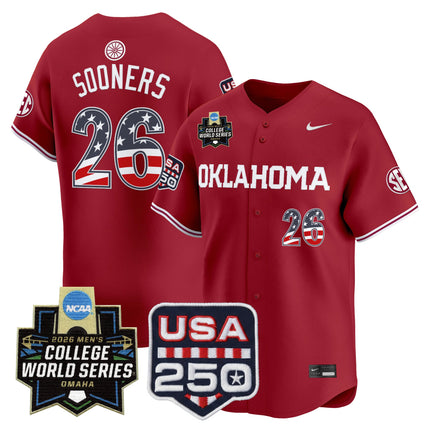 Men's Oklahoma Sooners USA 250 Fourth of July Vapor Premier Limited Jersey - 2026 World Series Patch - All Stitched