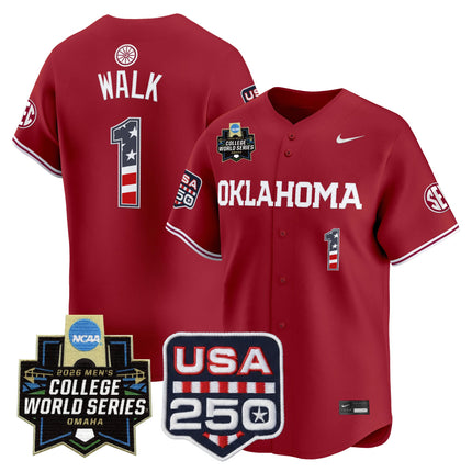 Men's Oklahoma Sooners USA 250 Fourth of July Vapor Premier Limited Jersey - 2026 World Series Patch - All Stitched