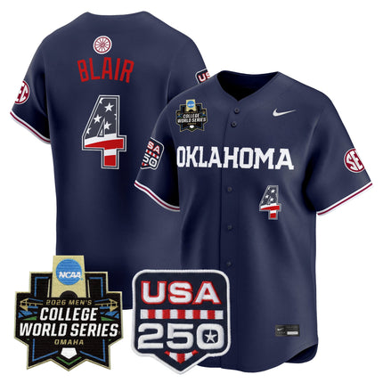 Men's Oklahoma Sooners USA 250 Fourth of July Vapor Premier Limited Jersey - 2026 World Series Patch - All Stitched