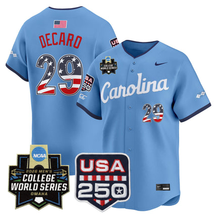 Men's North Carolina Tar Heels USA 250 Fourth of July Vapor Premier Limited Jersey - 2026 World Series patch - All Stitched