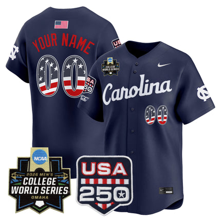 North Carolina Tar Heels USA 250 Fourth of July Vapor Premier Limited Cutsom Jersey - 2026 World Series patch - All Stitched
