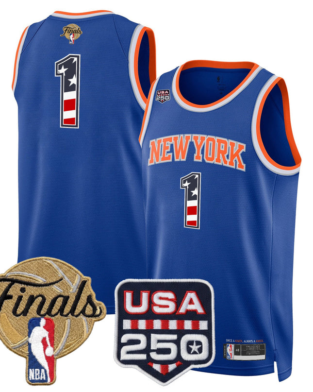 Men's New York Knicks USA 250 Fourth of July Swingman Jersey - 2026 Finals patch- All Stitched