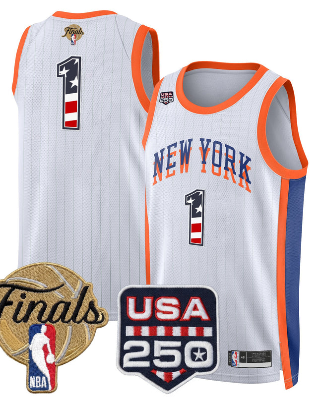 Men's New York Knicks USA 250 Fourth of July Swingman Jersey - 2026 Finals patch- All Stitched