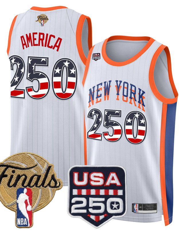Men's New York Knicks USA 250 Fourth of July Swingman Jersey - 2026 Finals patch- All Stitched