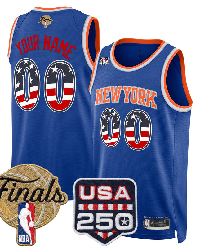 New York Knicks USA 250 Fourth of July Custom Swingman Jersey - 2026 Finals patch- All Stitched